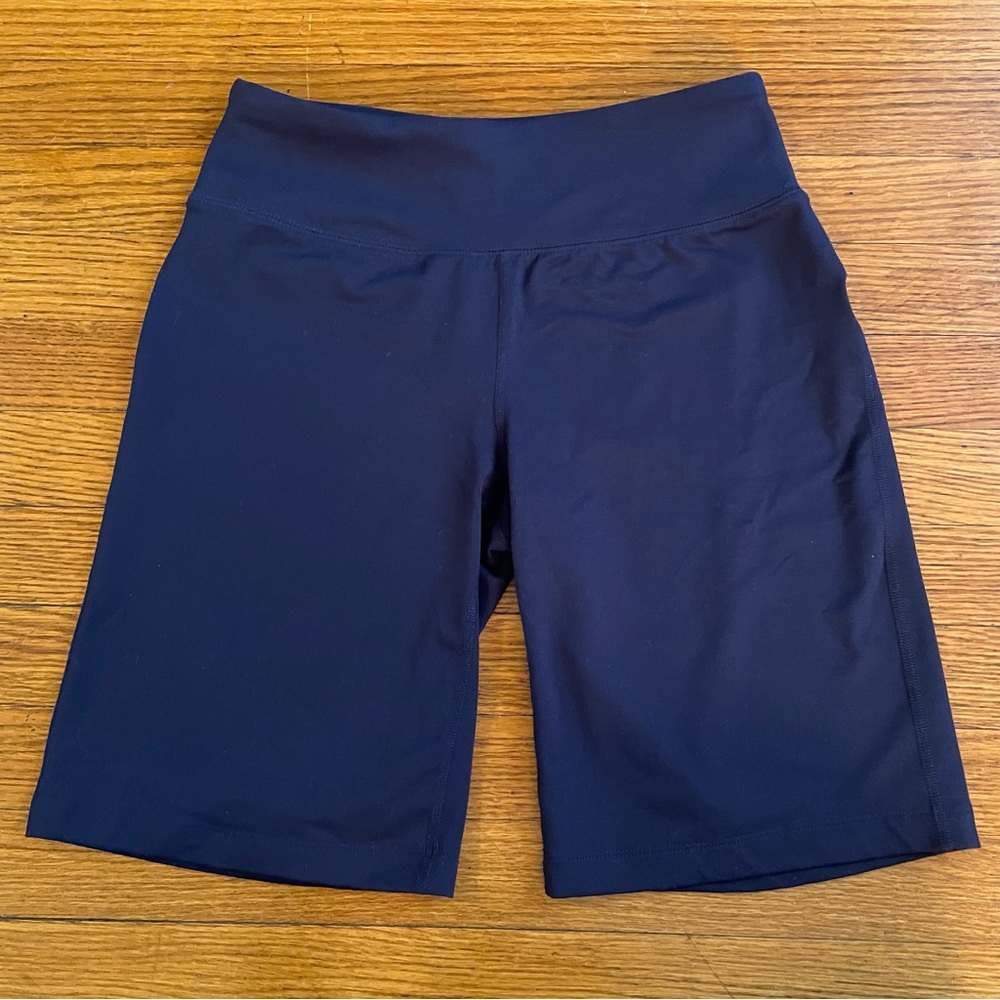 Lands' End Relaxed Navy Blue Biker Shorts with Hidden Waistband Pocket